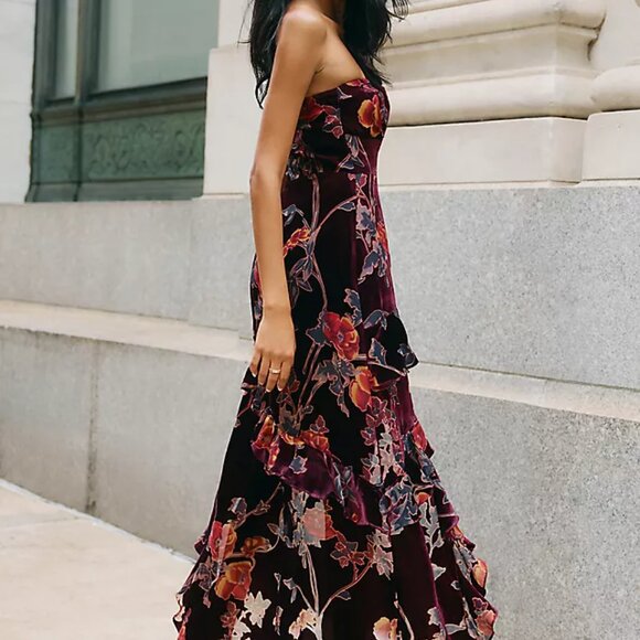 Endless Rose Strapless Ruffled Velvet High-Low Dress - Picture 3 of 3